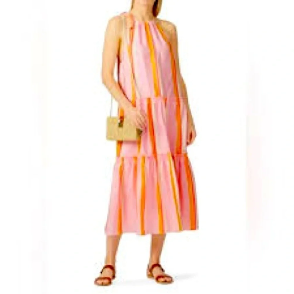 Club Monaco Pink Striped Amirra 100% silk Dress Size 12 US $298 - Picture 1 of 13